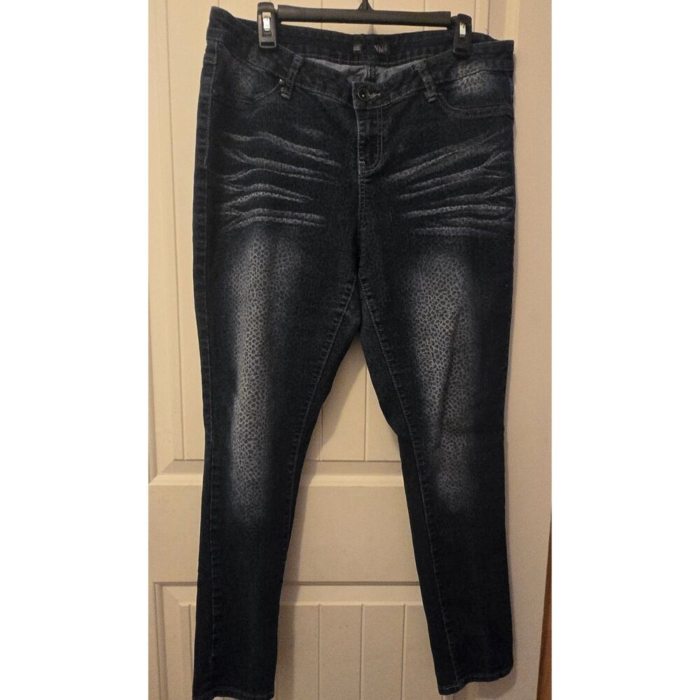 YMI Jeans women's size 18 dark wash leopard animal print stretch skinny plus